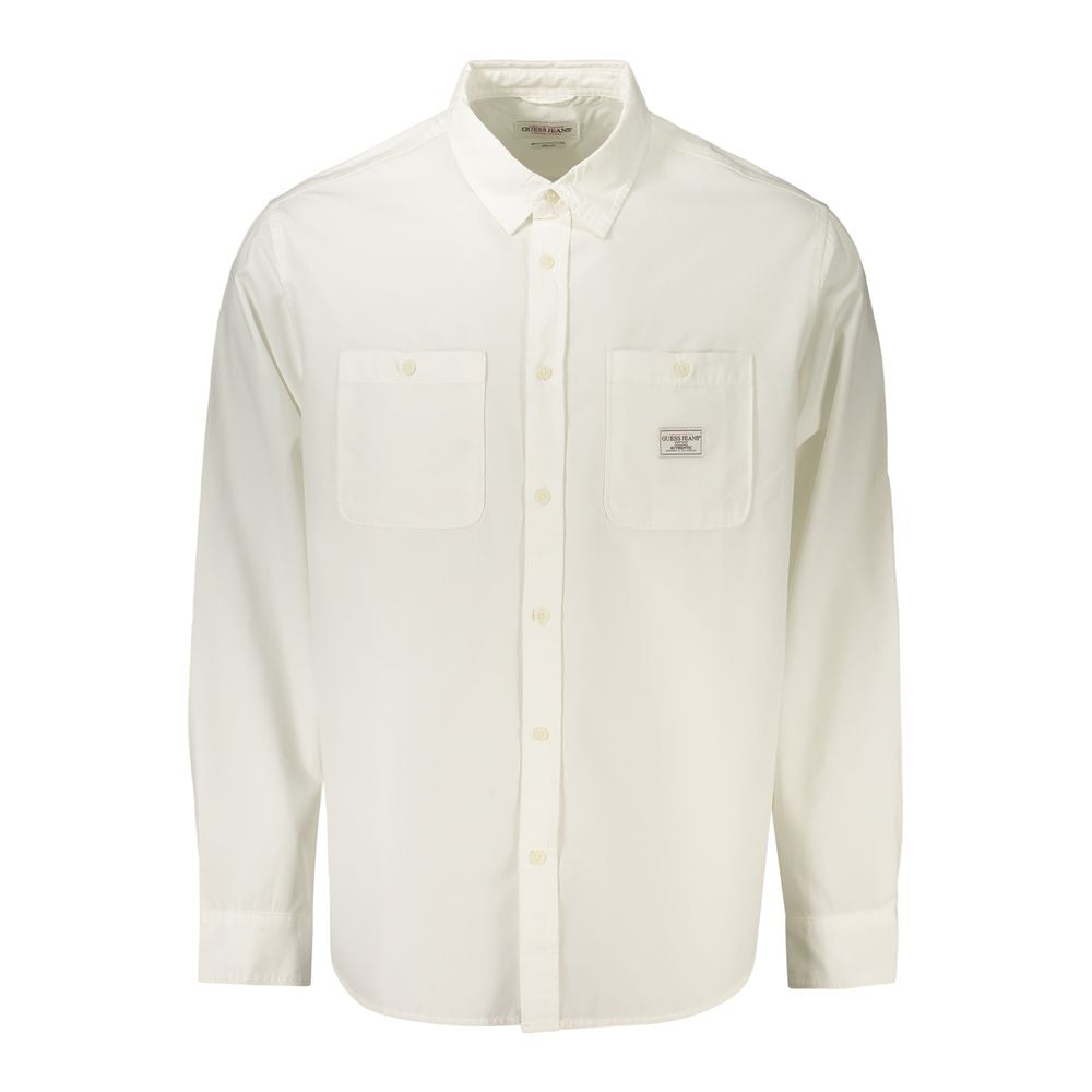 Chemise blanche en coton pour homme de la marque Guess Jeans, avec col classique et manches longues.