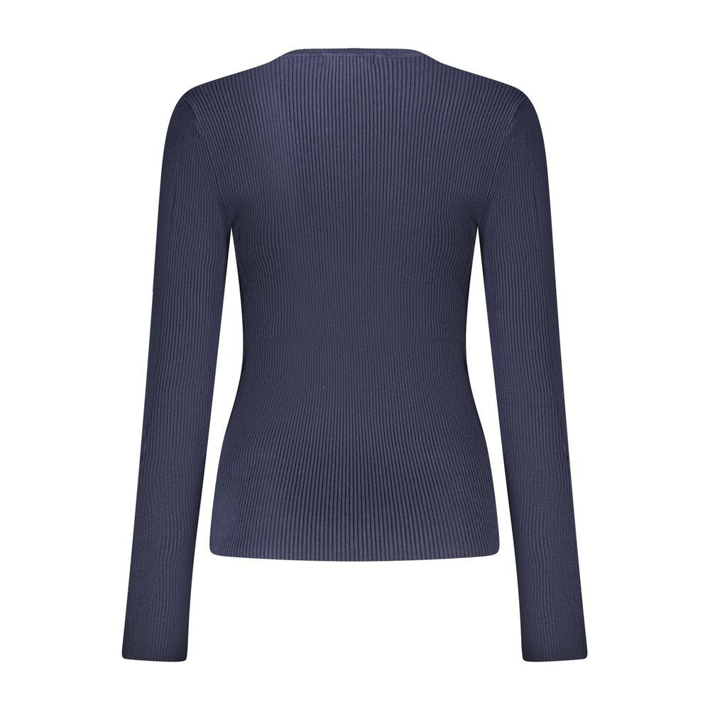 Pull à manches longues Guess Jeans en viscose bleu pour femmes, doux et confortable, avec un style décontracté.