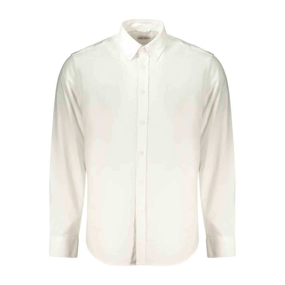 Chemise blanche en coton pour homme de la marque Guess Jeans, avec col classique et manches longues.