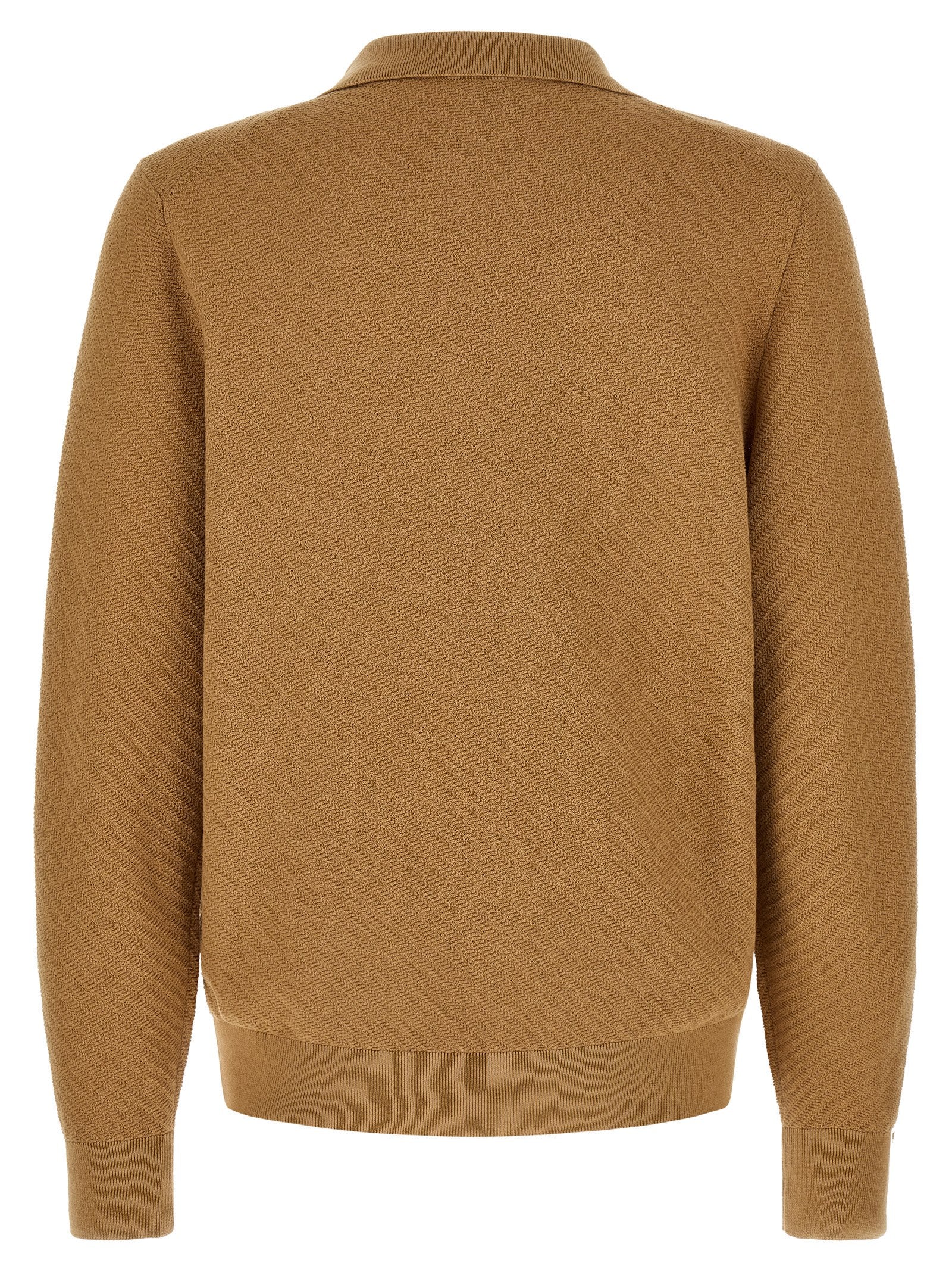 Polo en coton marron de Hugo Boss, chemise polo élégante avec col et boutons, vue de face.