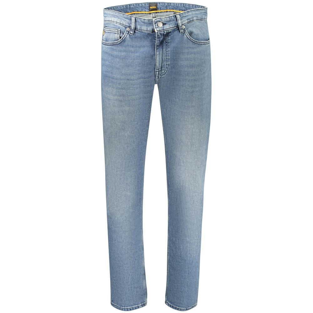 Jeans slim en coton bleu pour homme de la marque Hugo Boss, coupe ajustée et style moderne.