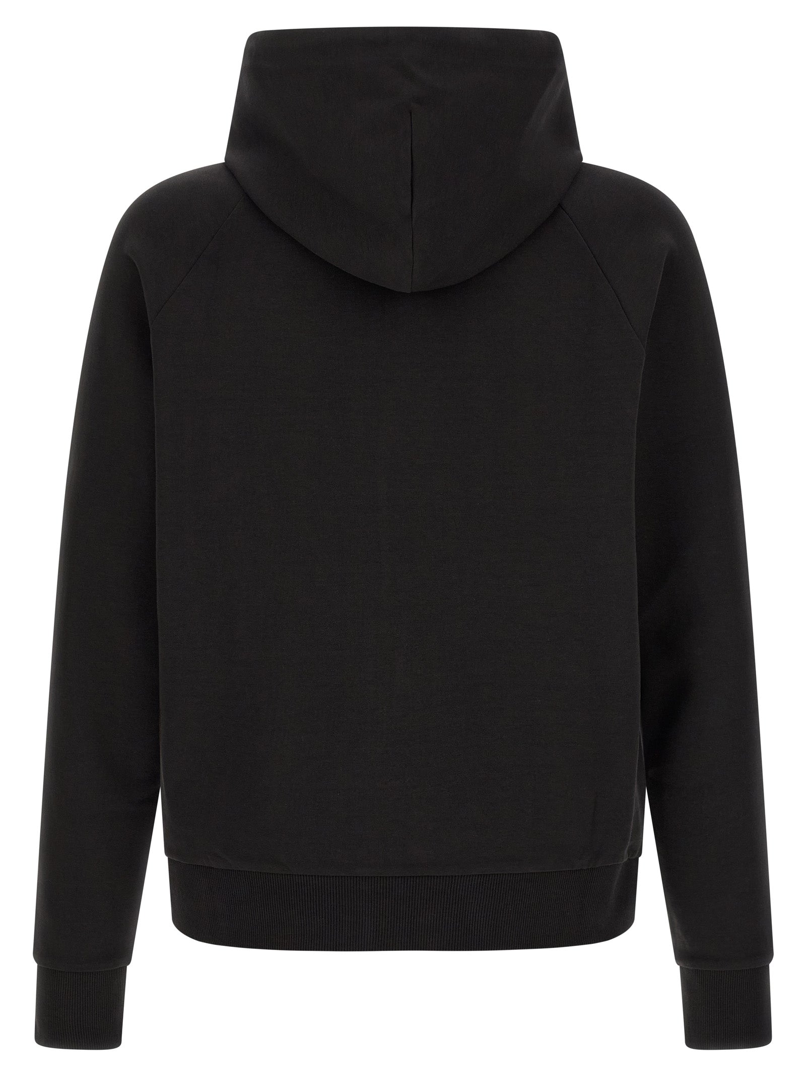 Sweatshirt en coton noir de la marque Hugo Boss, coupe classique, avec logo discret sur la poitrine, vue de face.