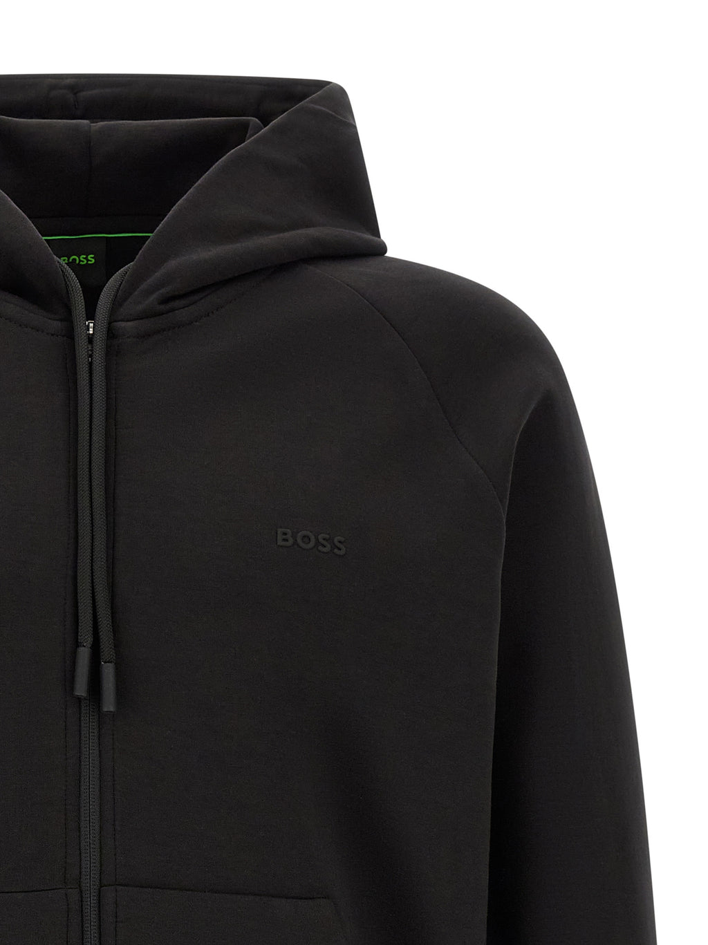 Sweat-shirt en coton noir de la marque Hugo Boss, coupe classique avec logo discret sur la poitrine.