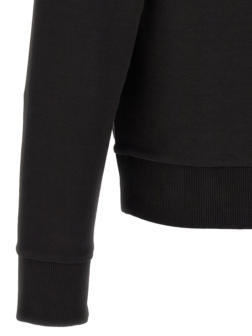Sweatshirt noire en coton de la marque Hugo Boss, coupe classique, avec logo discret sur la poitrine, vue de face.