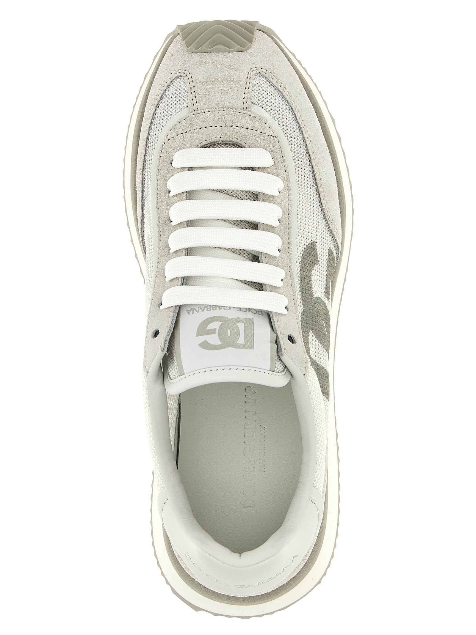 Chaussures basses en cuir de veau gris de Dolce & Gabbana, sneakers élégants pour homme.