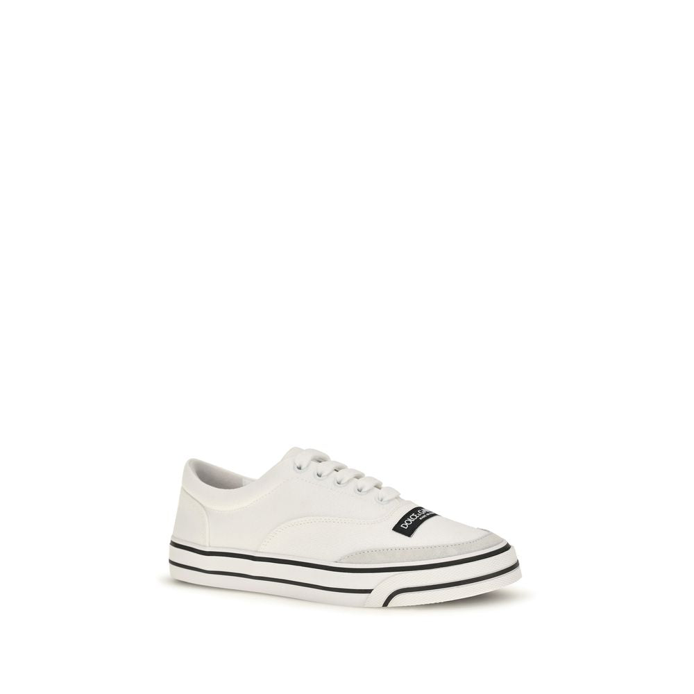 Baskets basses en coton blanc de Dolce & Gabbana, chaussures décontractées pour hommes avec semelle blanche et design élégant.