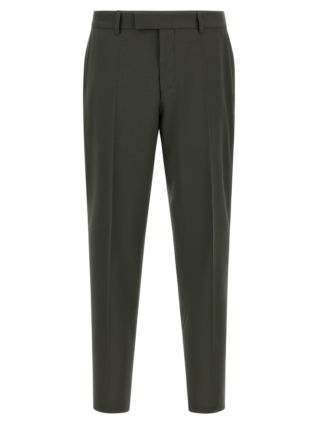 Pantalon bicolore en laine vierge de Hugo Boss, coupe élégante et moderne, visible en détail sur l'image.