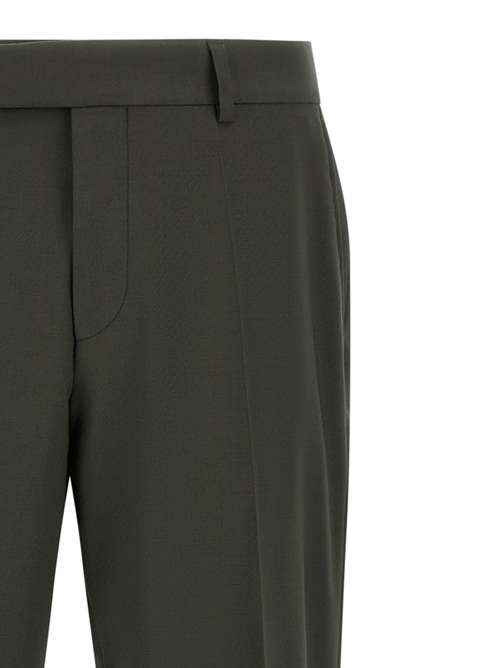 Pantalon en laine vierge bicolore de Hugo Boss, coupe élégante, porté sur un mannequin, vue de face.