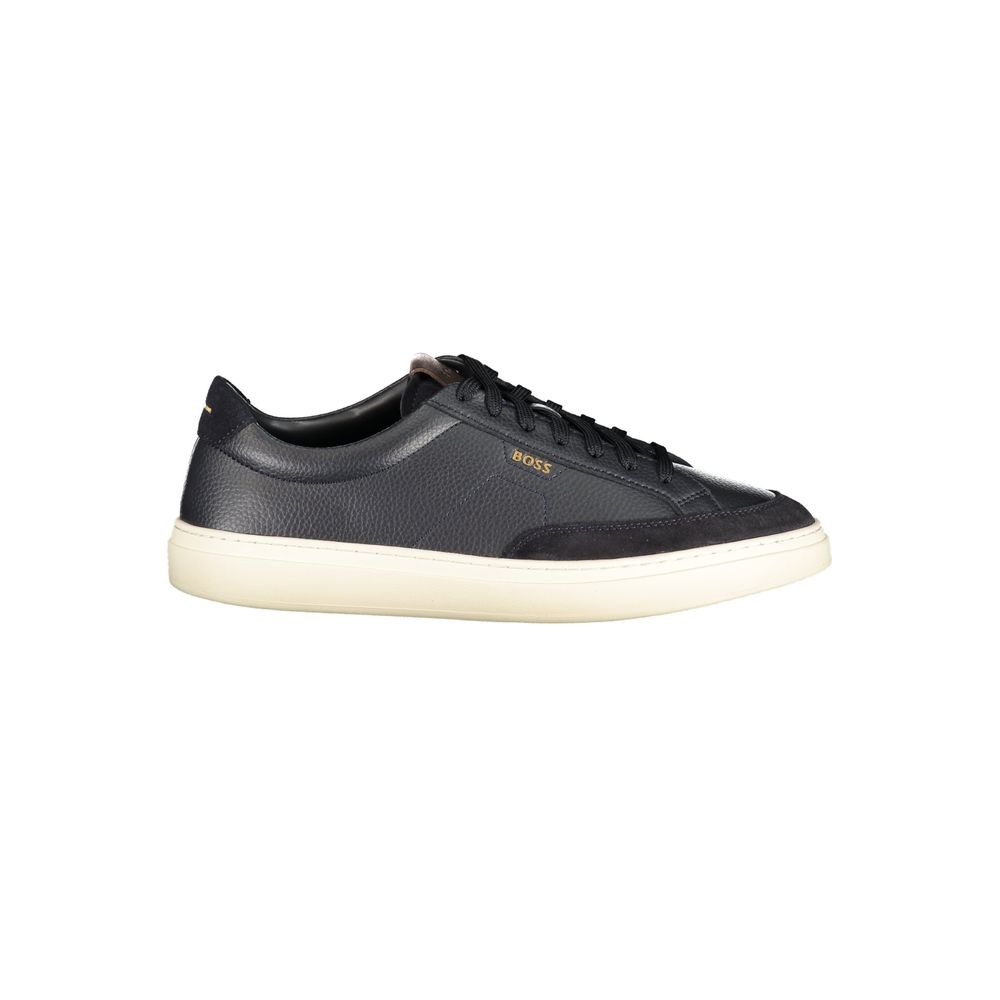 Chaussures sneakers en cuir bleu pour homme de la marque Hugo Boss, avec design élégant et détails modernes.