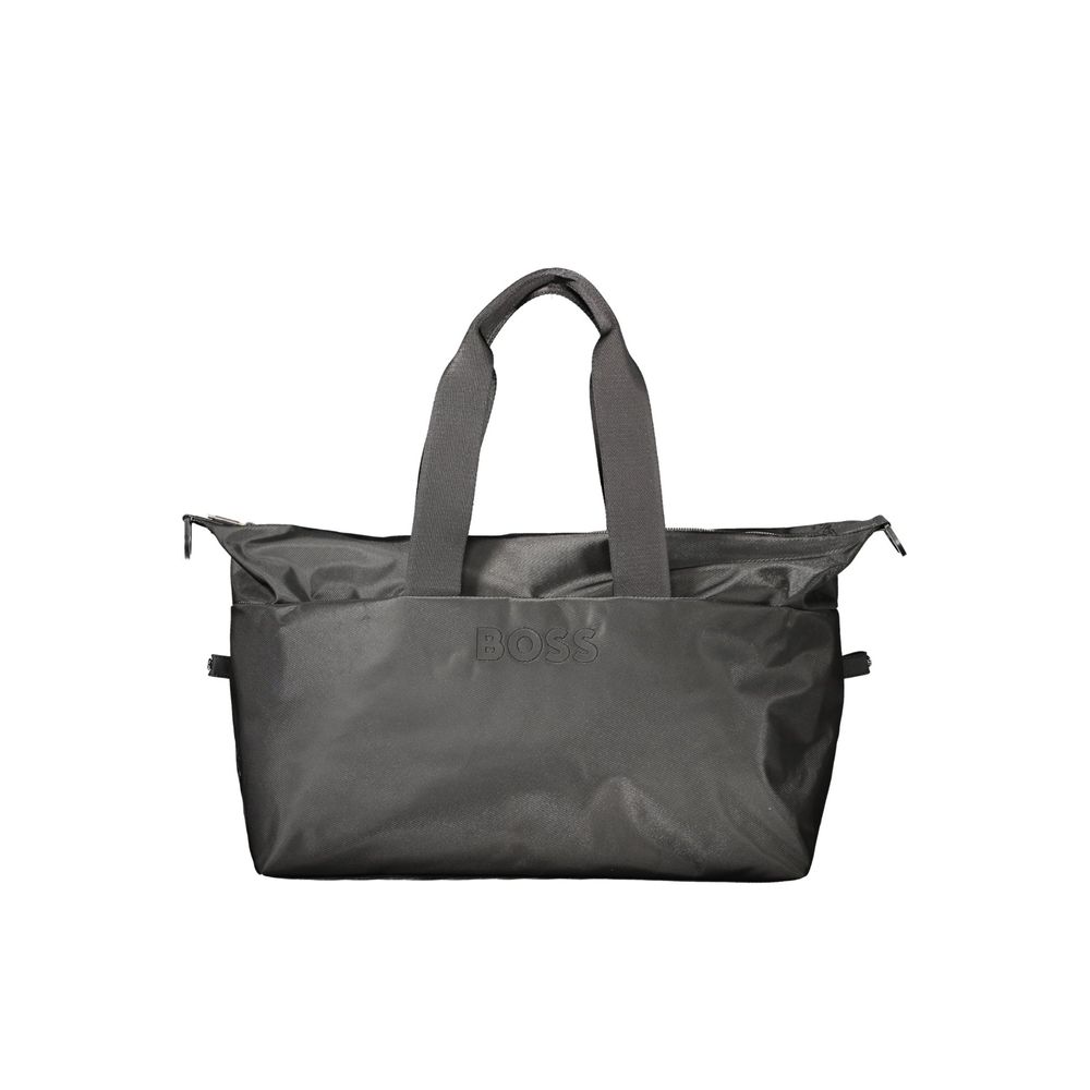 Sac à bandoulière noir en polyuréthane pour homme de la marque Hugo Boss, avec poches et détails élégants.