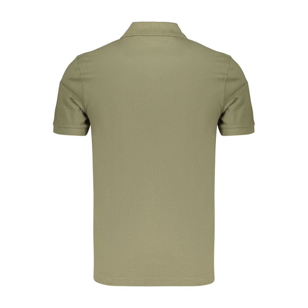 Polo homme en coton vert de la marque Hugo Boss, veste classique avec col et boutons, vue de face.