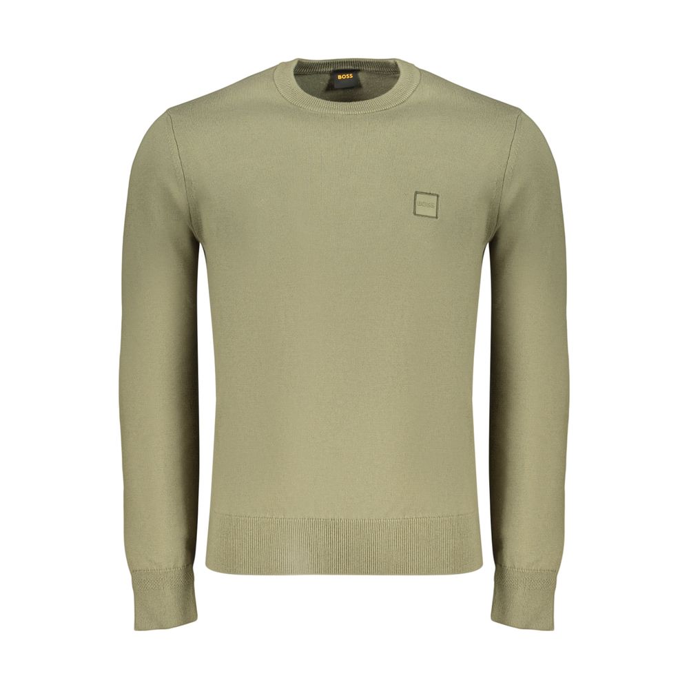 Chemise pour homme en coton vert de la marque Hugo Boss, col classique et coupe élégante, portée sur un mannequin.