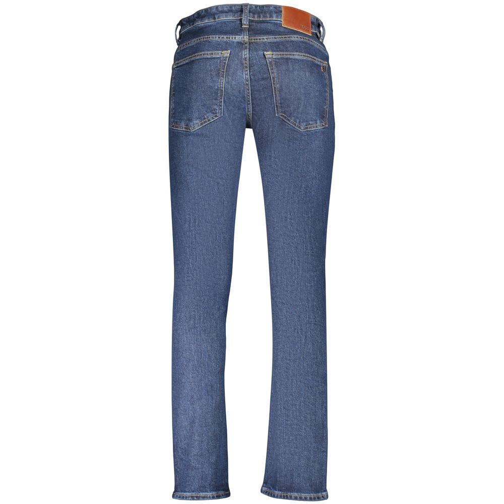 Jeans pour homme en coton bleu de la marque Hugo Boss, coupe classique et détails modernes.