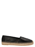Espadrilles en cuir d'agneau noir de Saint Laurent, chaussure élégante avec semelle en corde, vue de face avec détails du produit.