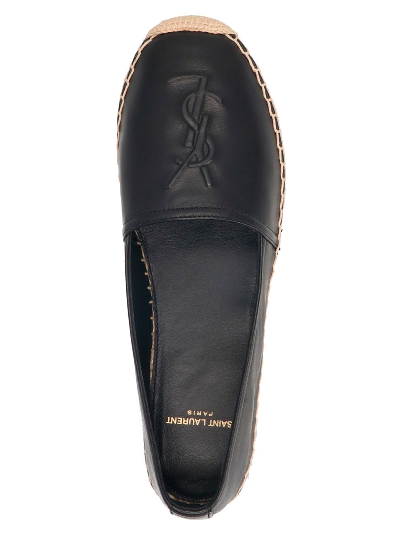 Espadrilles en cuir d'agneau noir de Saint Laurent, chaussures élégantes avec semelle en corde et design sophistiqué.