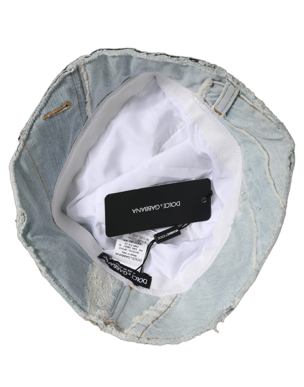 Dolce & Gabbana Men Blue Patchwork Cotton Denim Bucket Cap Hat