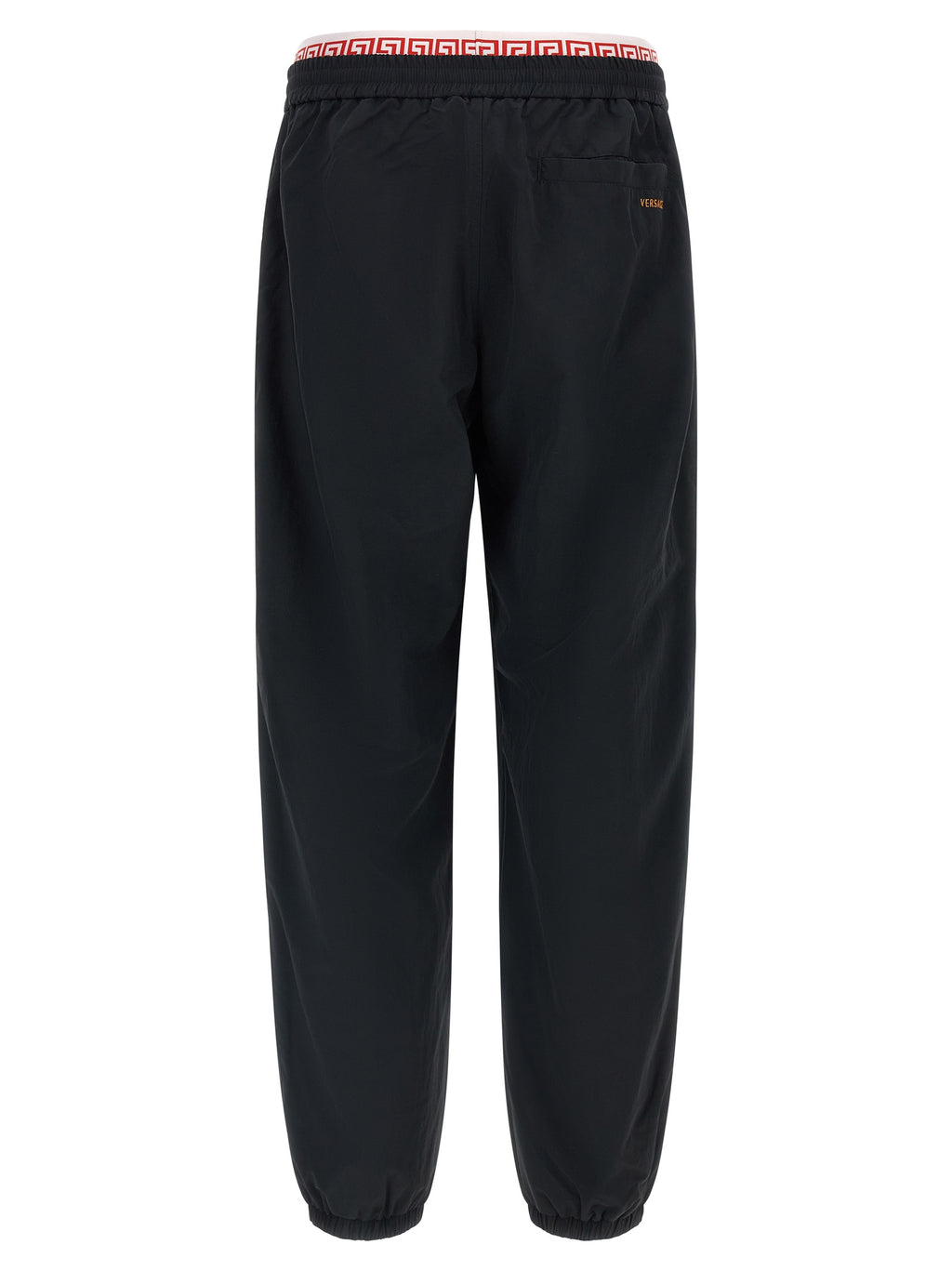 Pantalons de sport noirs Versace en polyamide, joggers décontractés avec logo de la marque, pour homme ou femme.