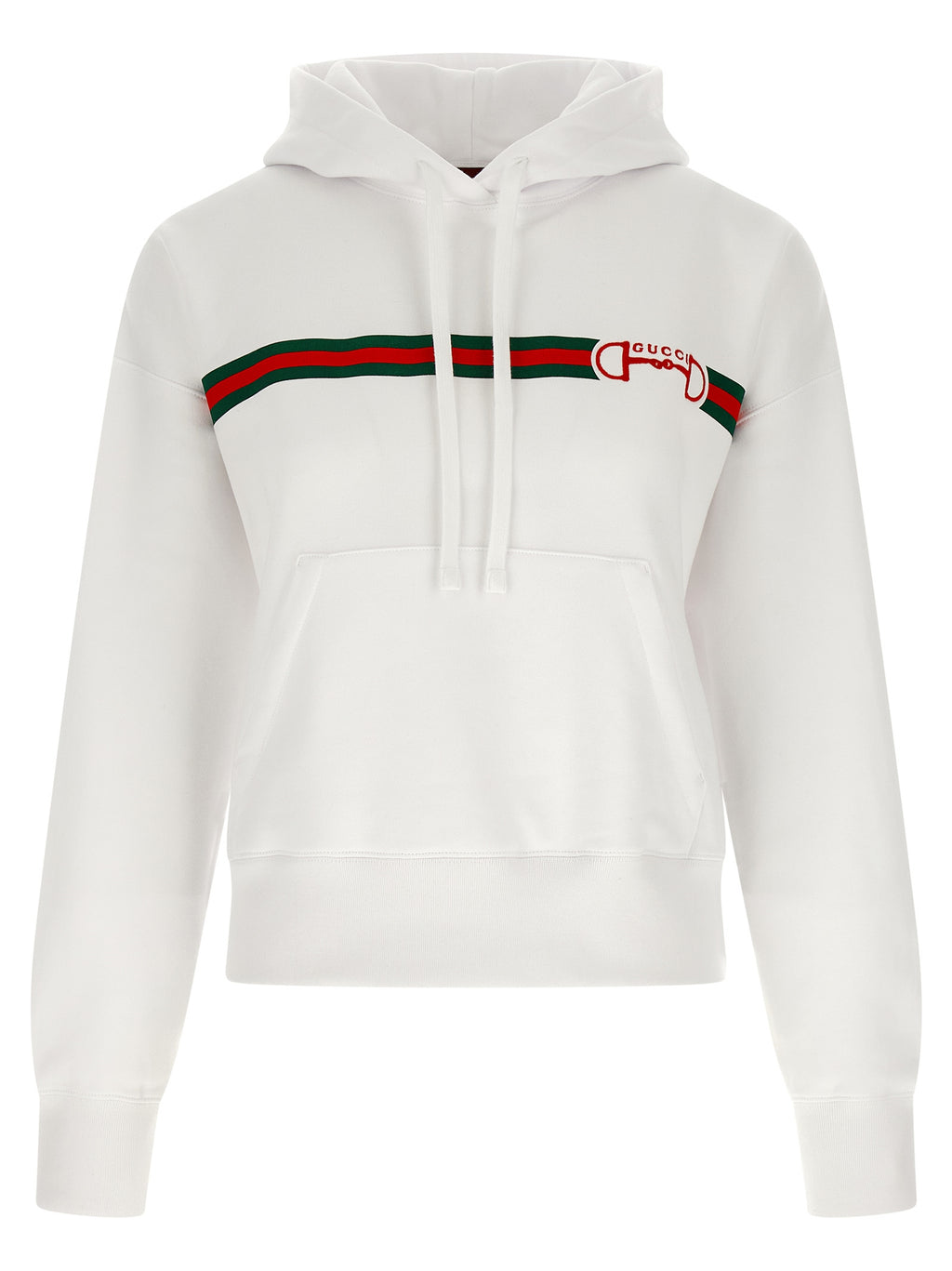 Sweat à capuche blanc en coton de Gucci, vêtement décontracté avec logo Gucci visible sur la poitrine.