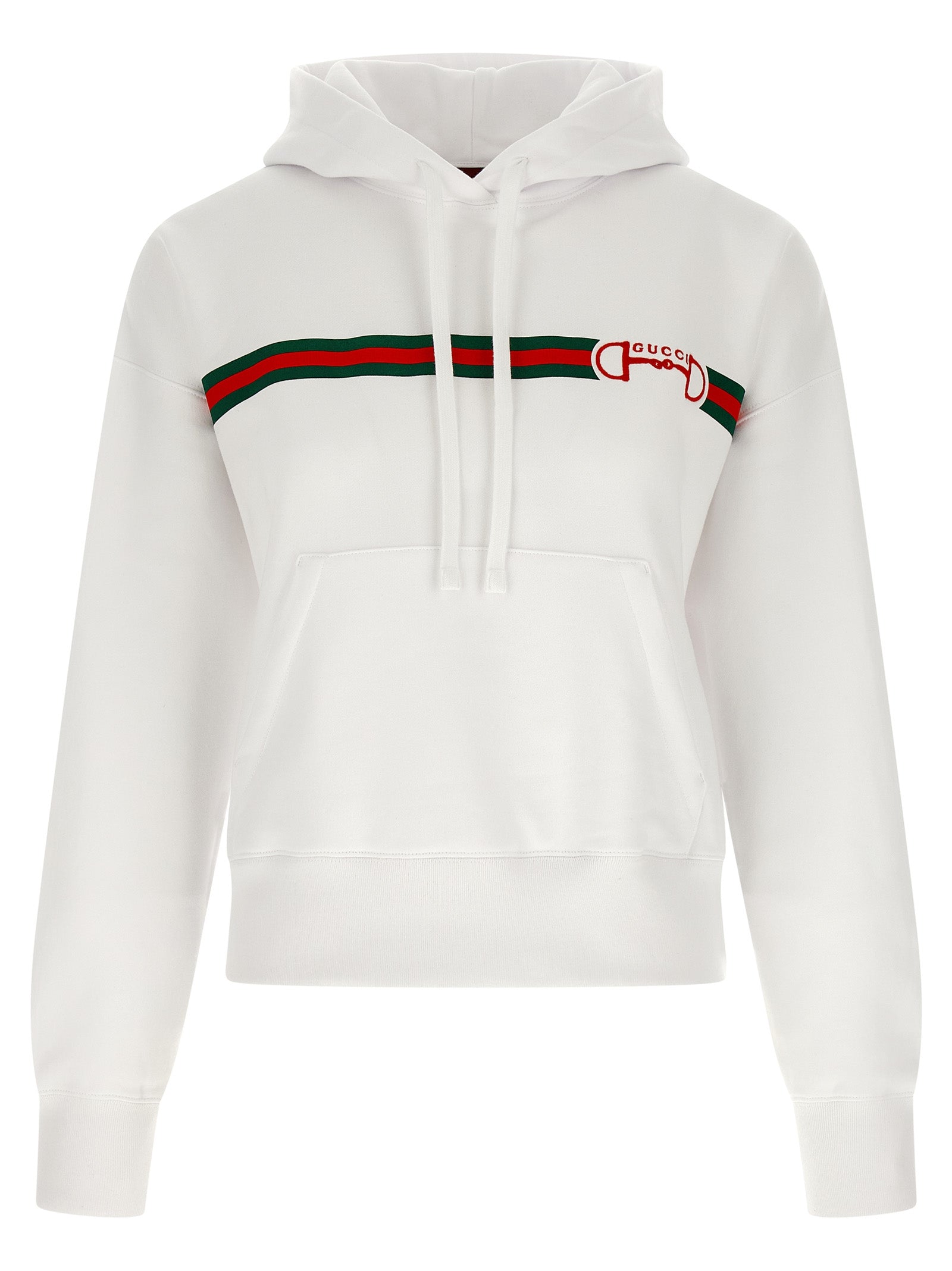 Sweat à capuche blanc en coton de Gucci, vêtement décontracté avec logo Gucci visible sur la poitrine.