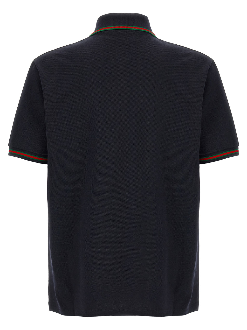 Polo en coton bleu Gucci pour homme, col classique et logo Gucci discret sur la poitrine, vêtement élégant et confortable.