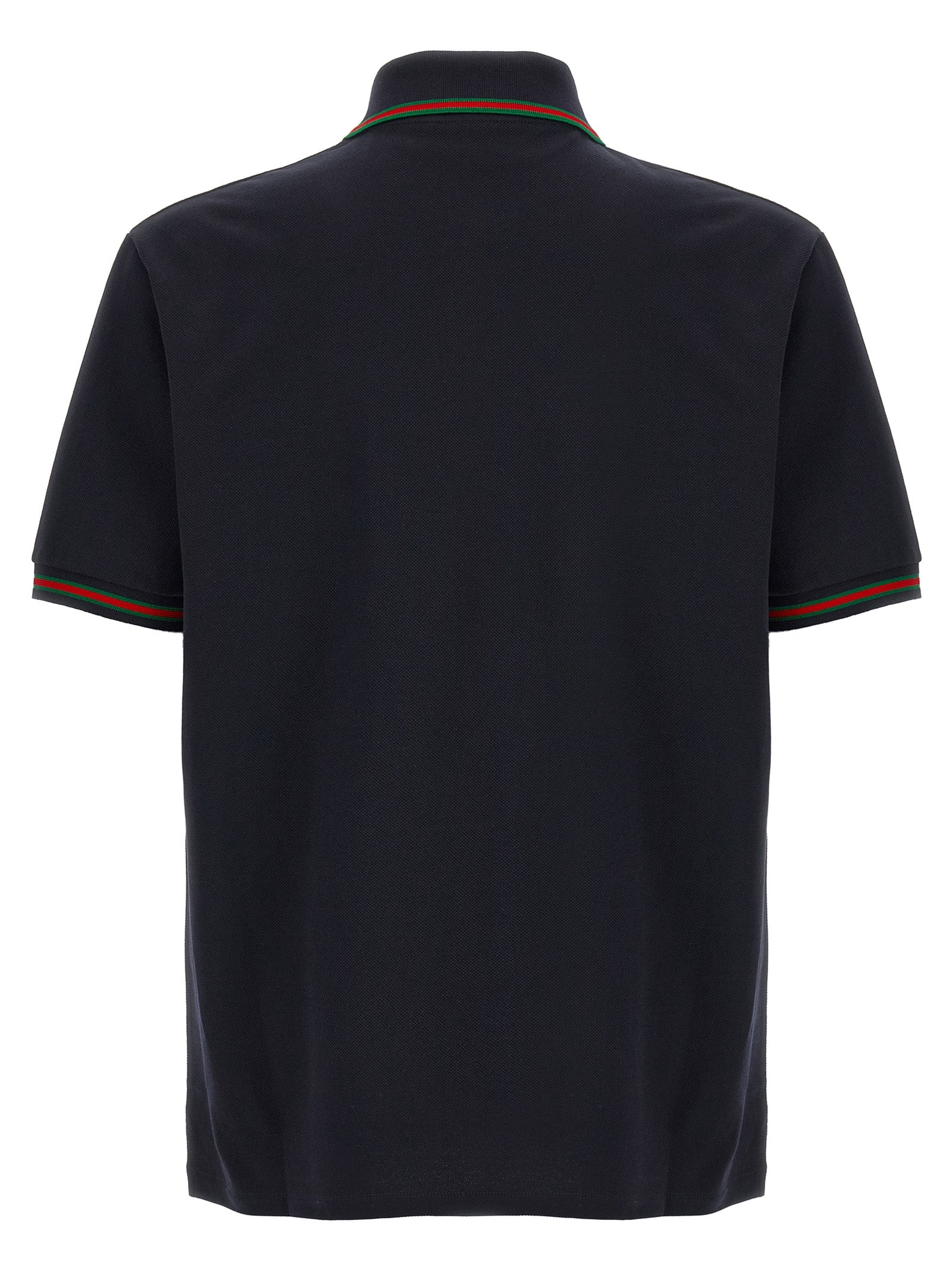 Polo en coton bleu Gucci pour homme, col classique et logo Gucci discret sur la poitrine, vêtement élégant et confortable.