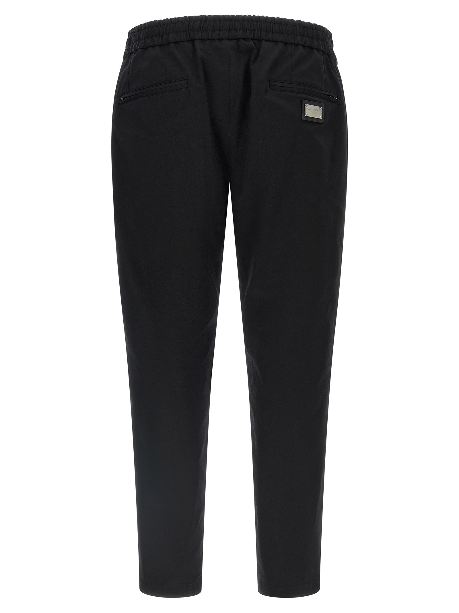 Pantalon décontracté en coton noir de Dolce & Gabbana, style casual, vue de face sur un mannequin.
