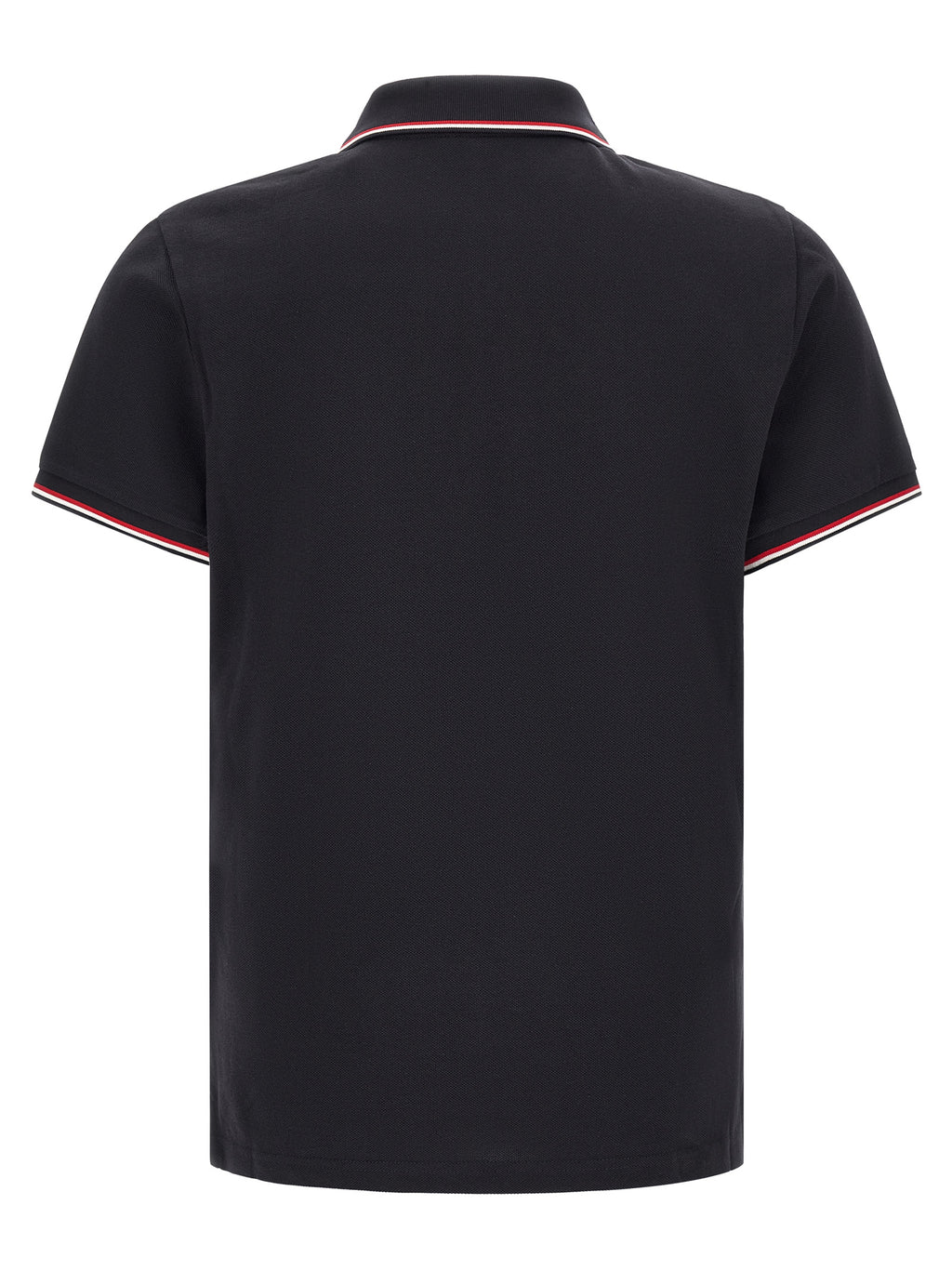 Chemise polo en coton bleu Moncler avec col et boutons, vue de face, pour homme.