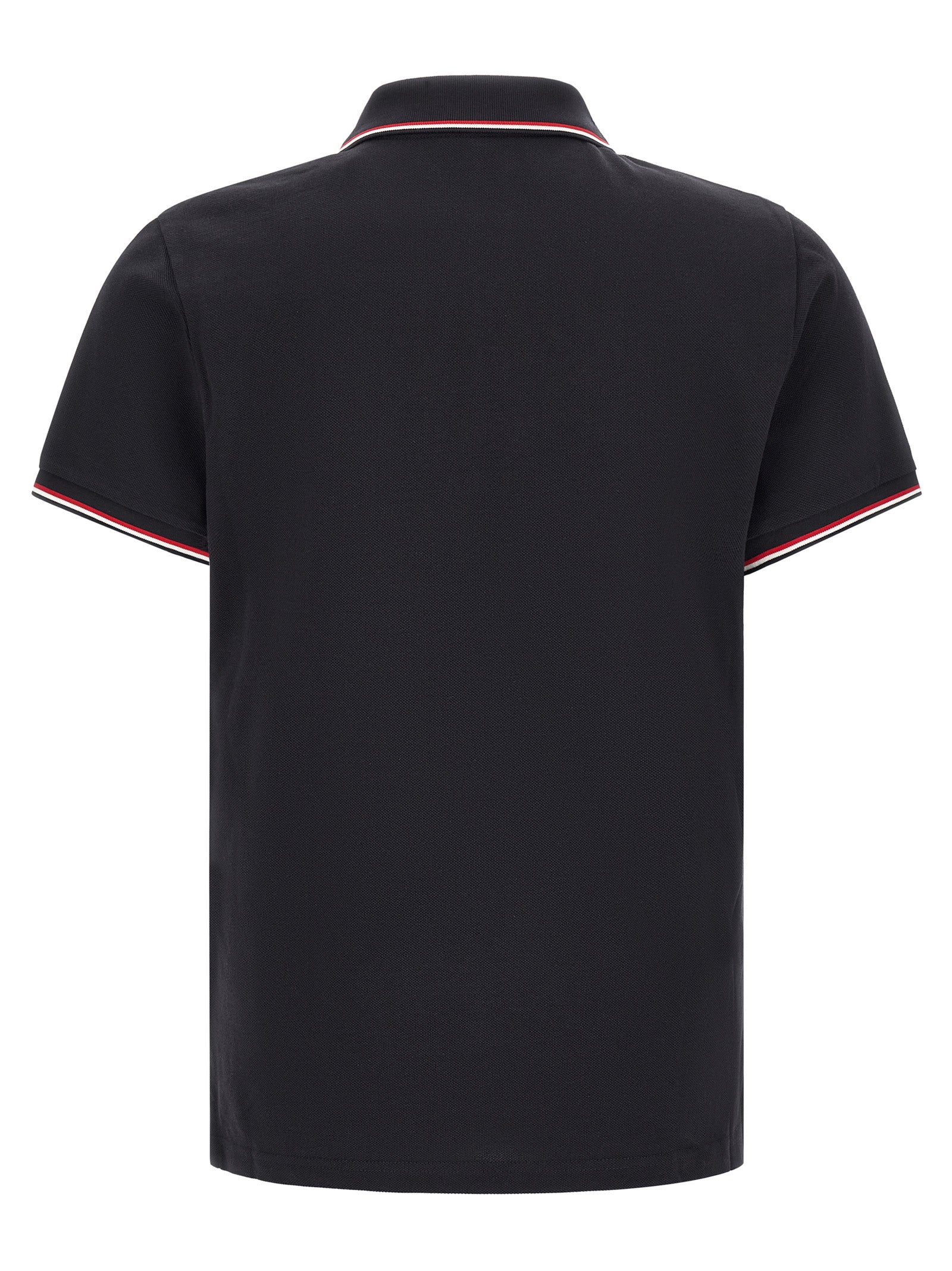 Chemise polo en coton bleu Moncler avec col et boutons, vue de face, pour homme.