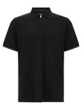 Chemise polo noire en coton de Hugo Boss, vue de face, détails du col et des manches, style élégant et classique.