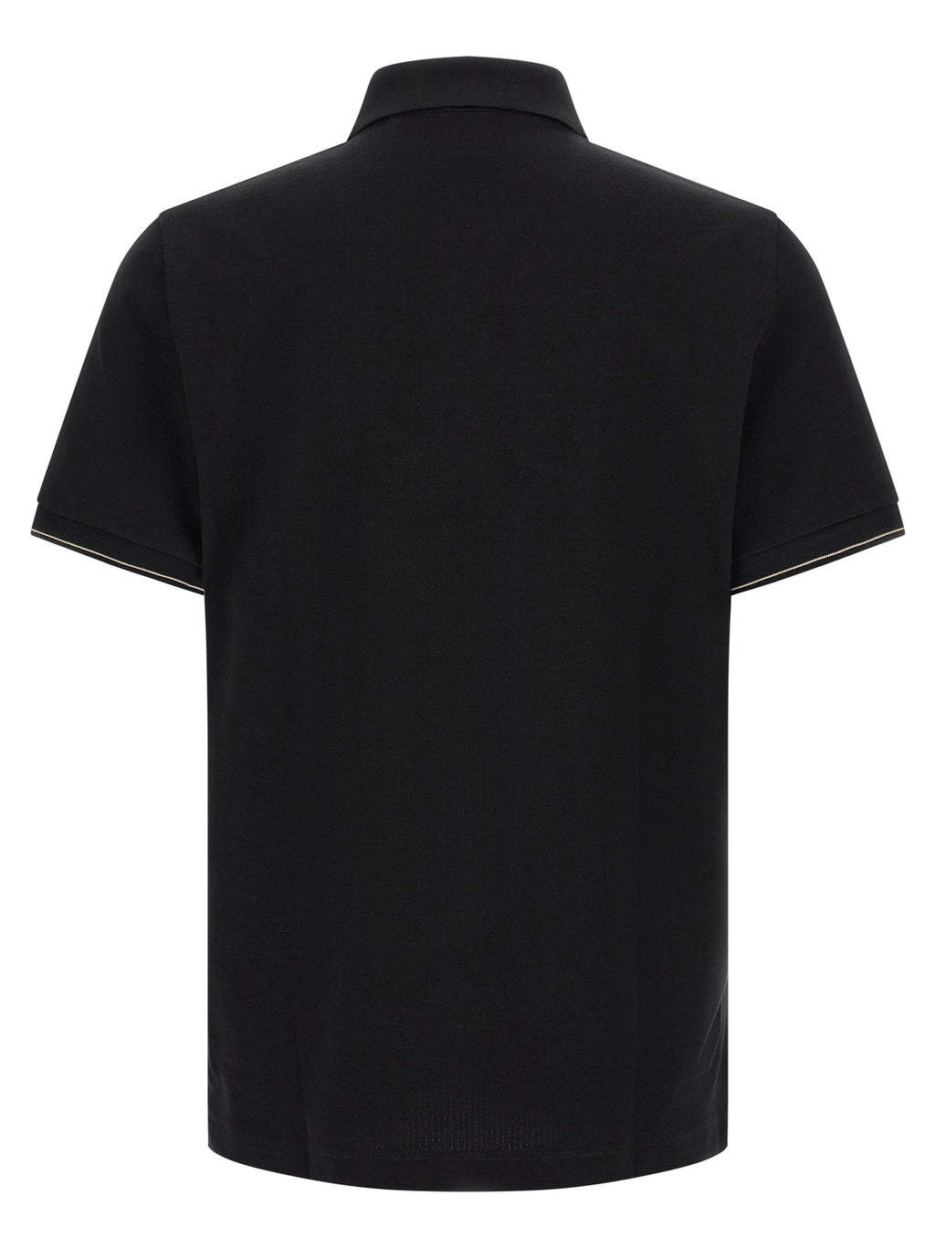 Chemise polo noire en coton de Hugo Boss, avec col et boutons, vue de face sur fond blanc.