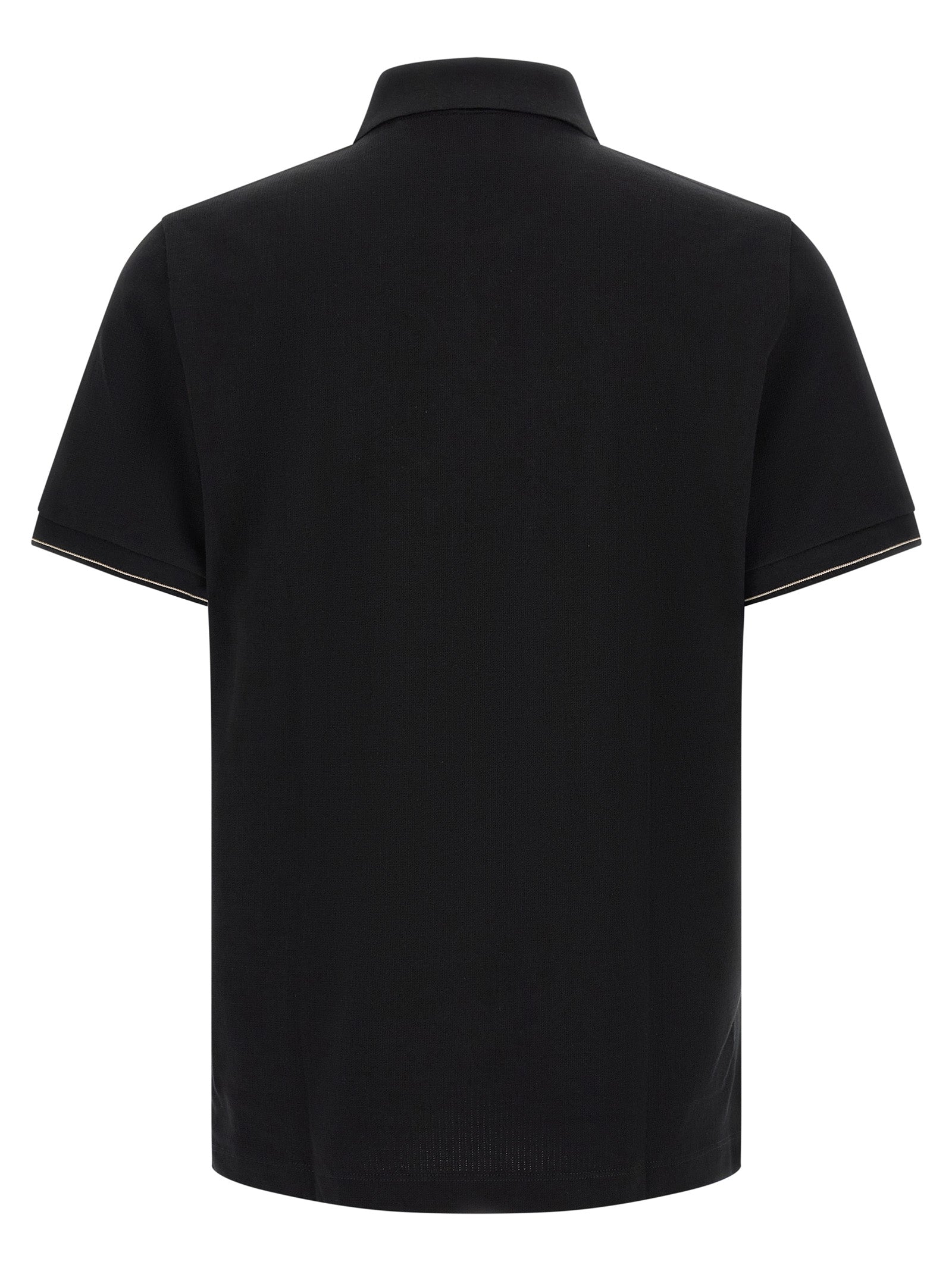Chemise polo noire en coton de Hugo Boss, avec col et boutons, vue de face sur fond blanc.