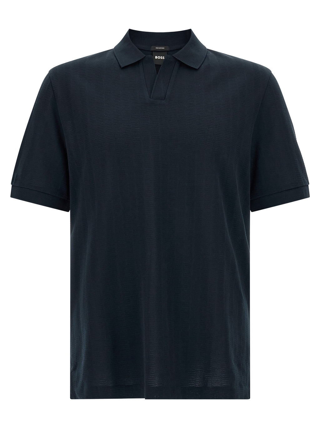 Chemise polo en coton bleu de la marque Hugo Boss, visible avec col et boutons, idéale pour un style élégant décontracté.