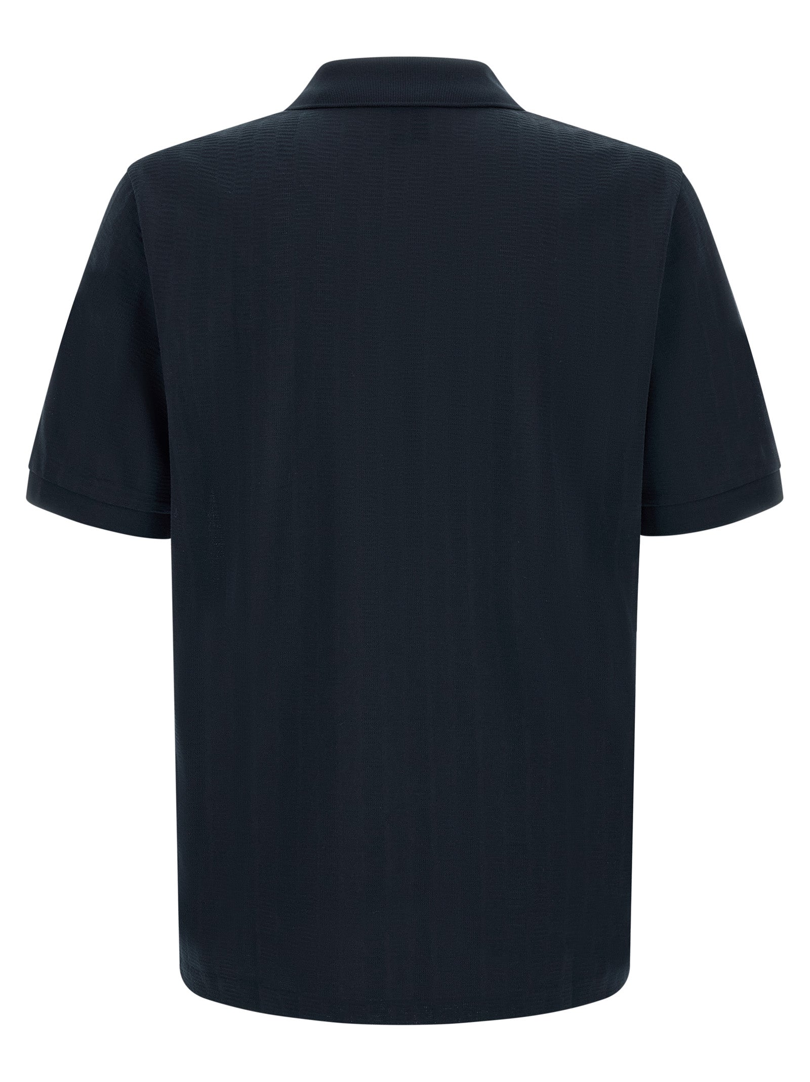 Chemise polo en coton bleu de la marque Hugo Boss, vue de face, avec col et boutons visibles.