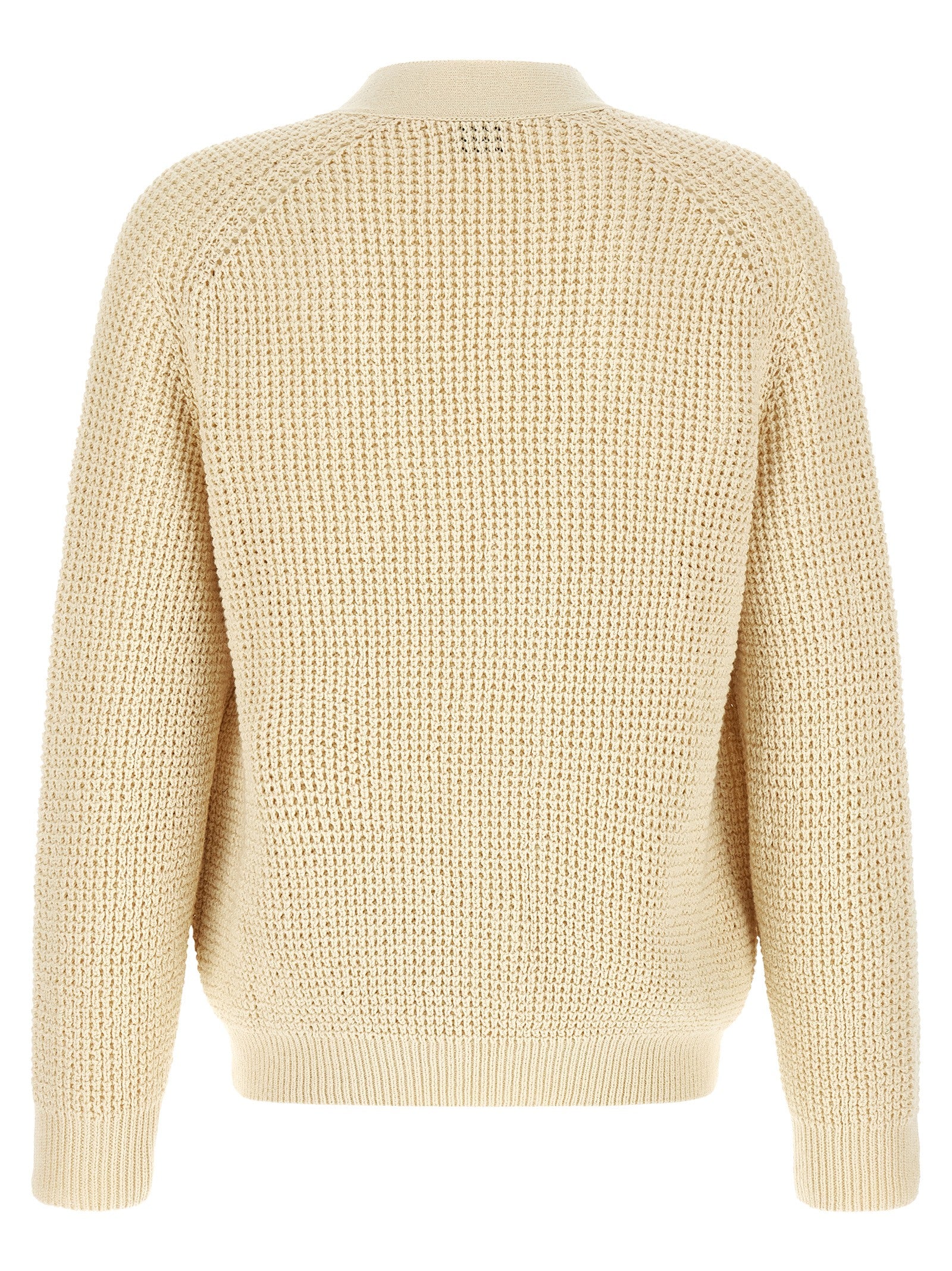 Cardigan en coton beige de la marque Hugo Boss, doux et élégant, porté sur un mannequin.