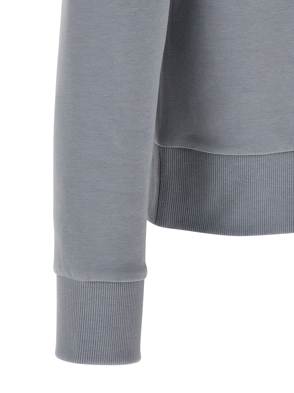 Sweatshirt en coton gris Hugo Boss, style décontracté avec logo discret, porté par un mannequin.