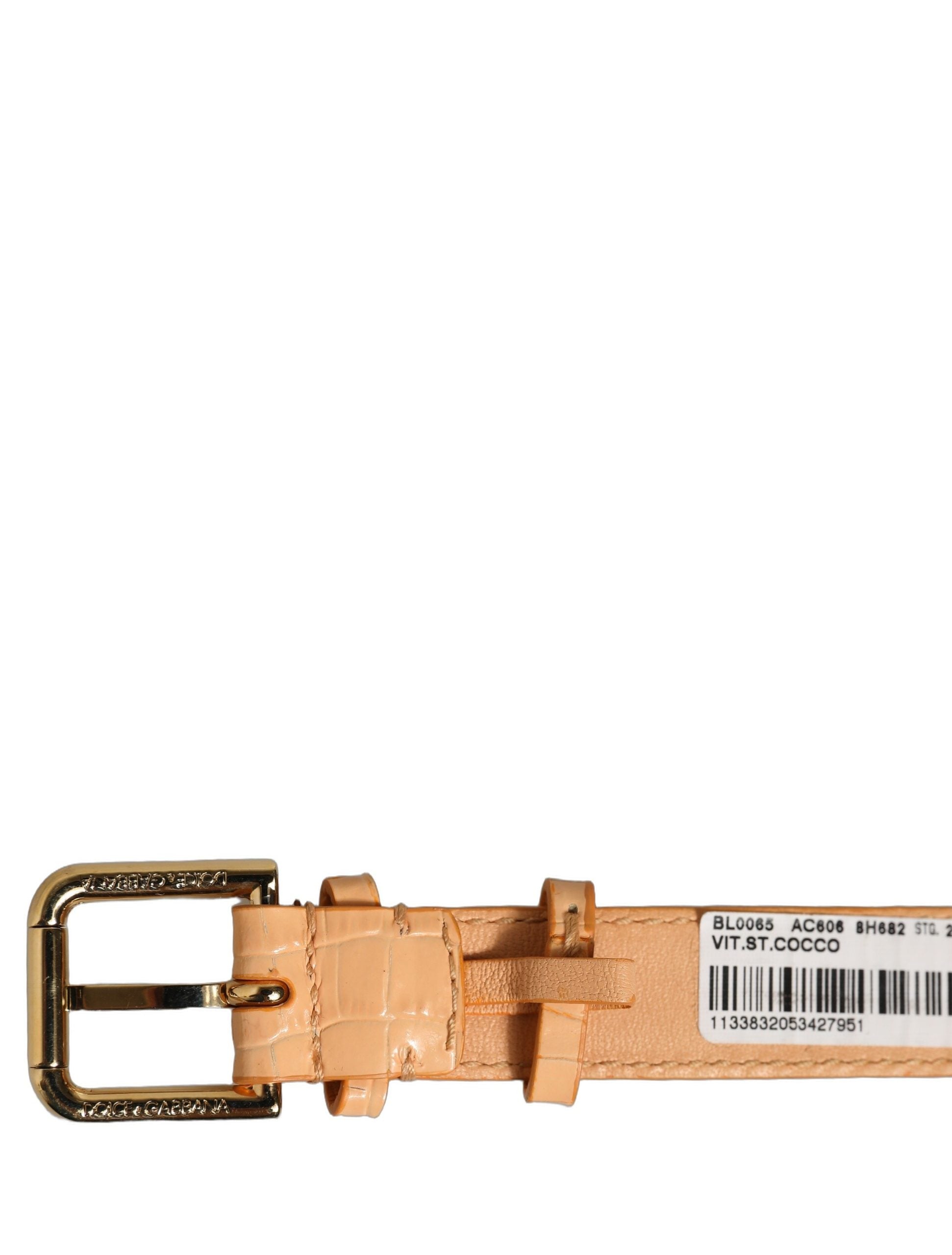Dolce & Gabbana Beige Embossed Leather Gold Buckle Belt Strap Bracelet