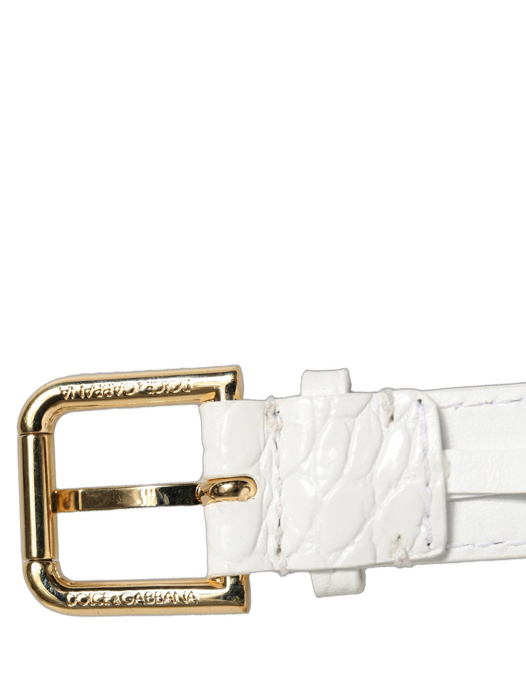 Dolce & Gabbana White Embossed Leather Gold Buckle Belt Strap Bracelet