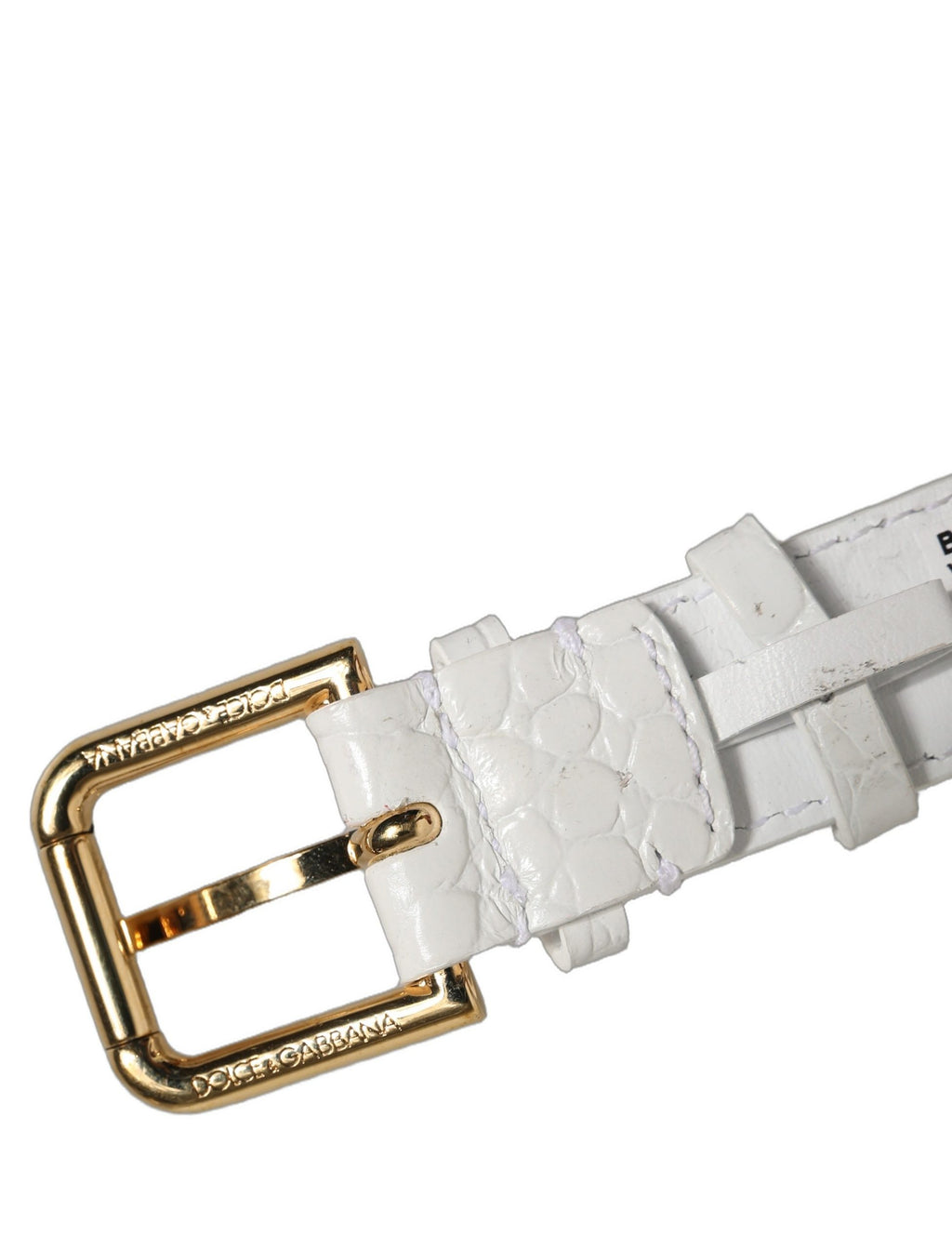 Dolce & Gabbana White Embossed Leather Gold Buckle Belt Strap Bracelet