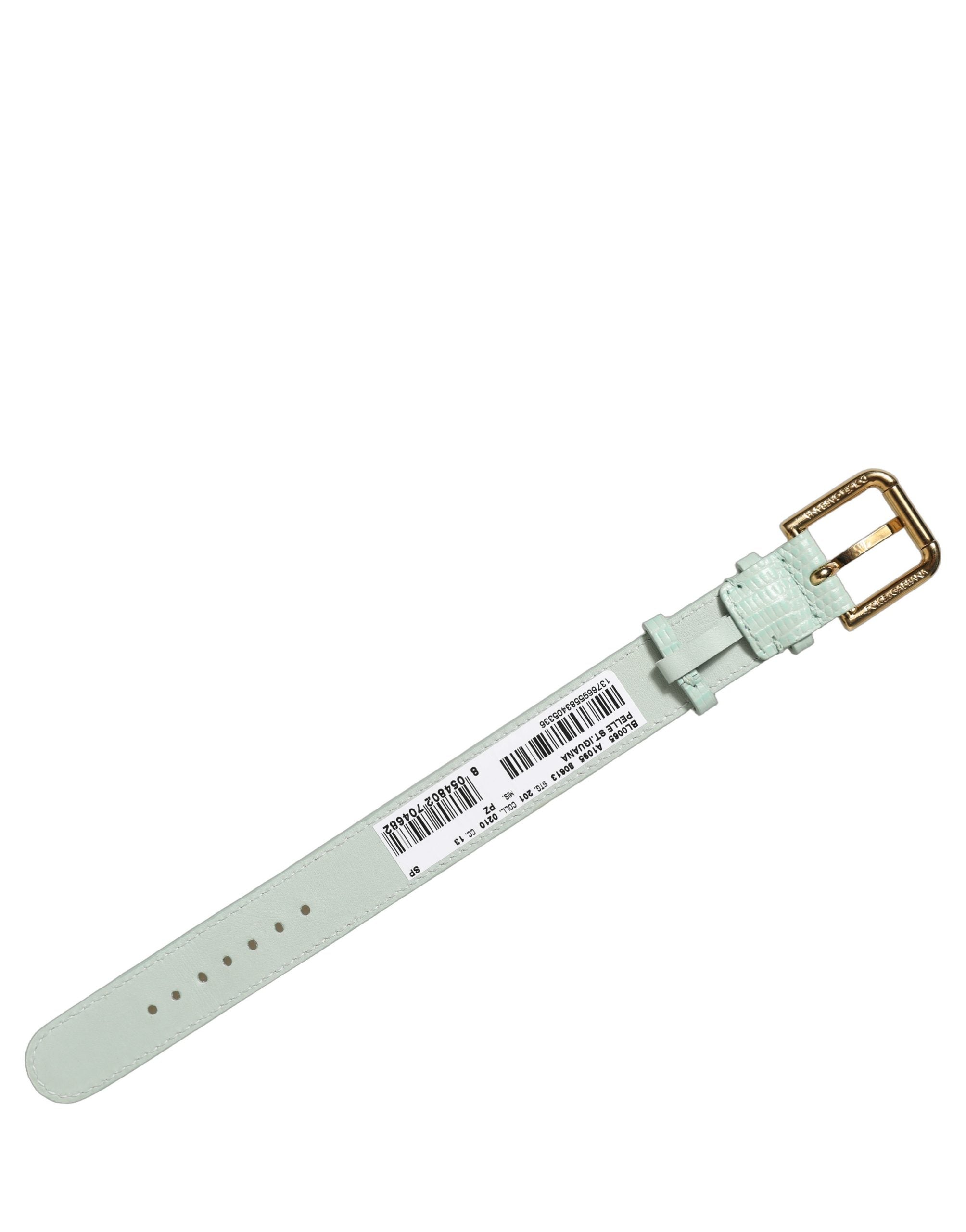 Dolce & Gabbana Green Textured Leather Gold Buckle Belt Strap Bracelet