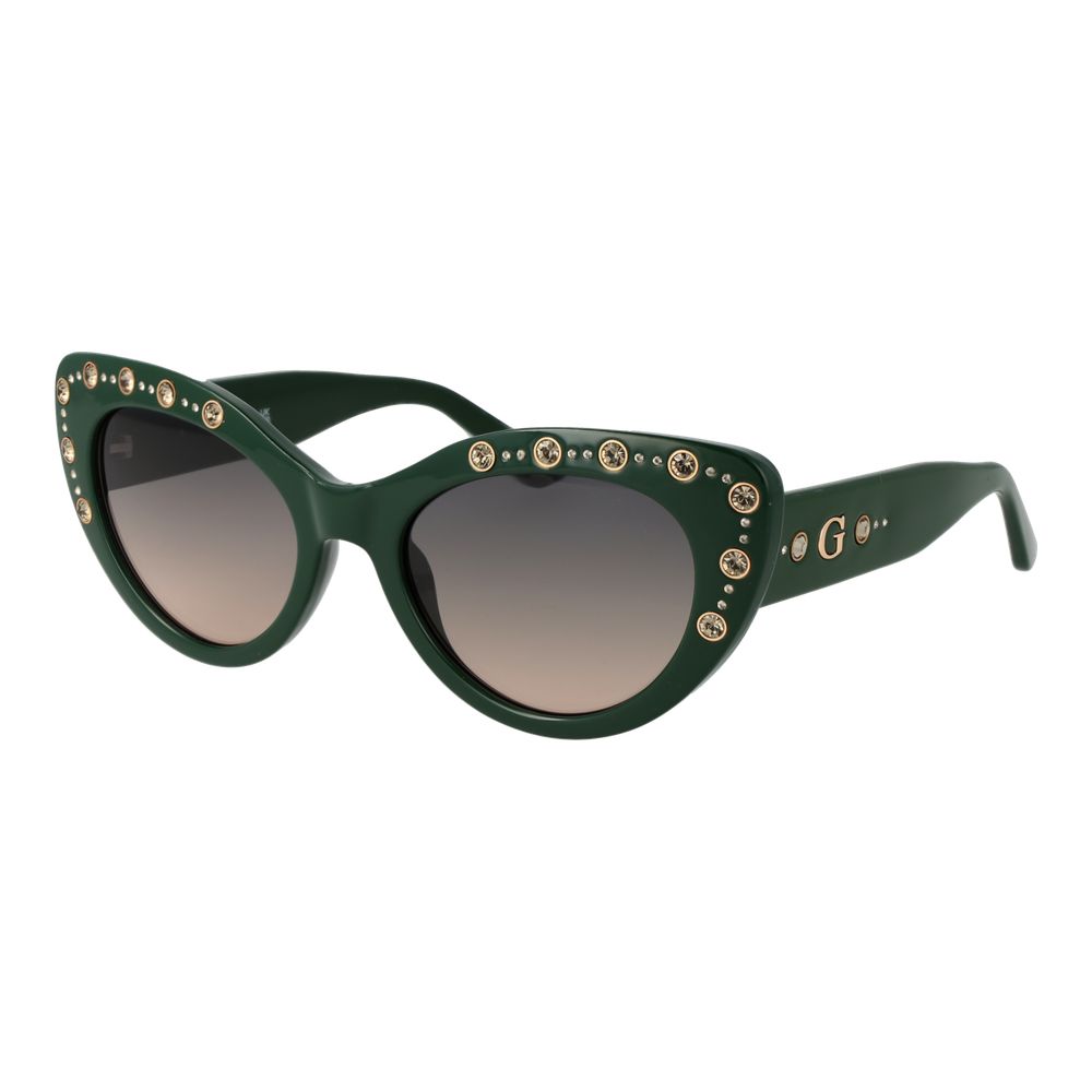 Lunettes de soleil Guess bicolores en plastique avec monture rectangulaire et verres foncés, mode et protection solaire élégante.
