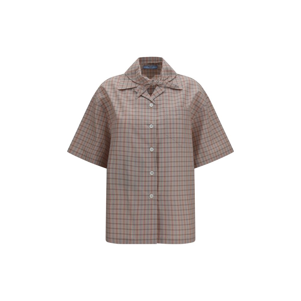 Chemise à manches courtes en coton multicolore Prada, style élégant avec logo discret visible sur la poitrine.