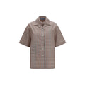 Chemise à manches courtes en coton multicolore Prada, style élégant avec logo discret visible sur la poitrine.