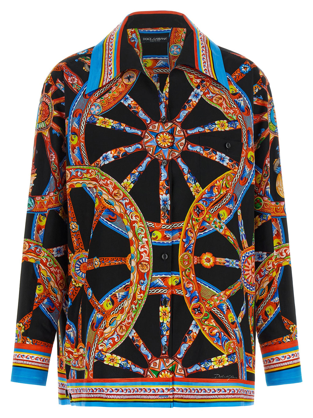 Chemisier en coton multicolore Dolce & Gabbana avec motifs élégants, manches longues et coupe fluide.