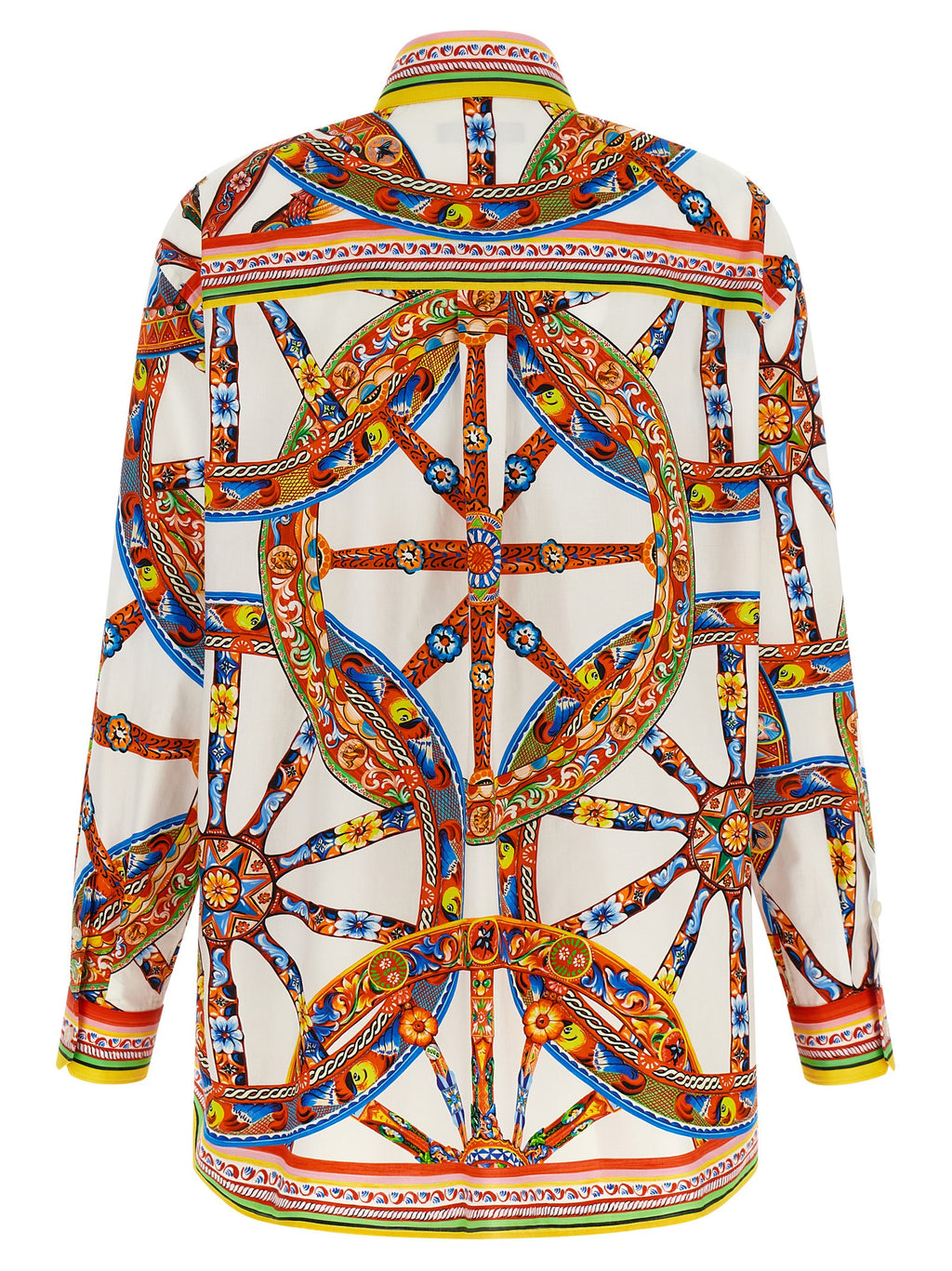 Blouse en coton multicolore de Dolce & Gabbana, vêtement élégant avec motifs colorés, vue de l'avant, détails visibles.