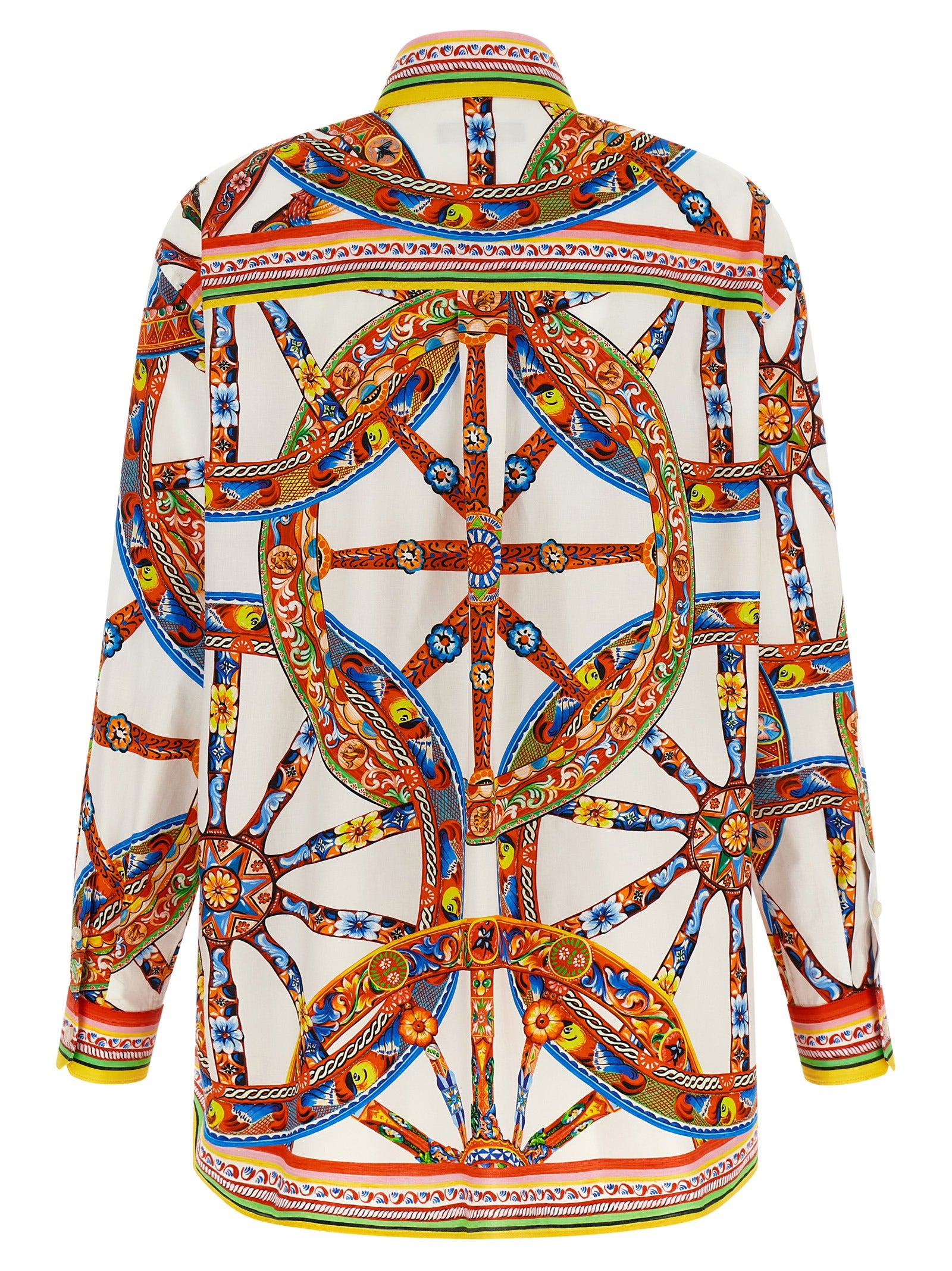 Blouse en coton multicolore de Dolce & Gabbana, vêtement élégant avec motifs colorés, vue de l'avant, détails visibles.