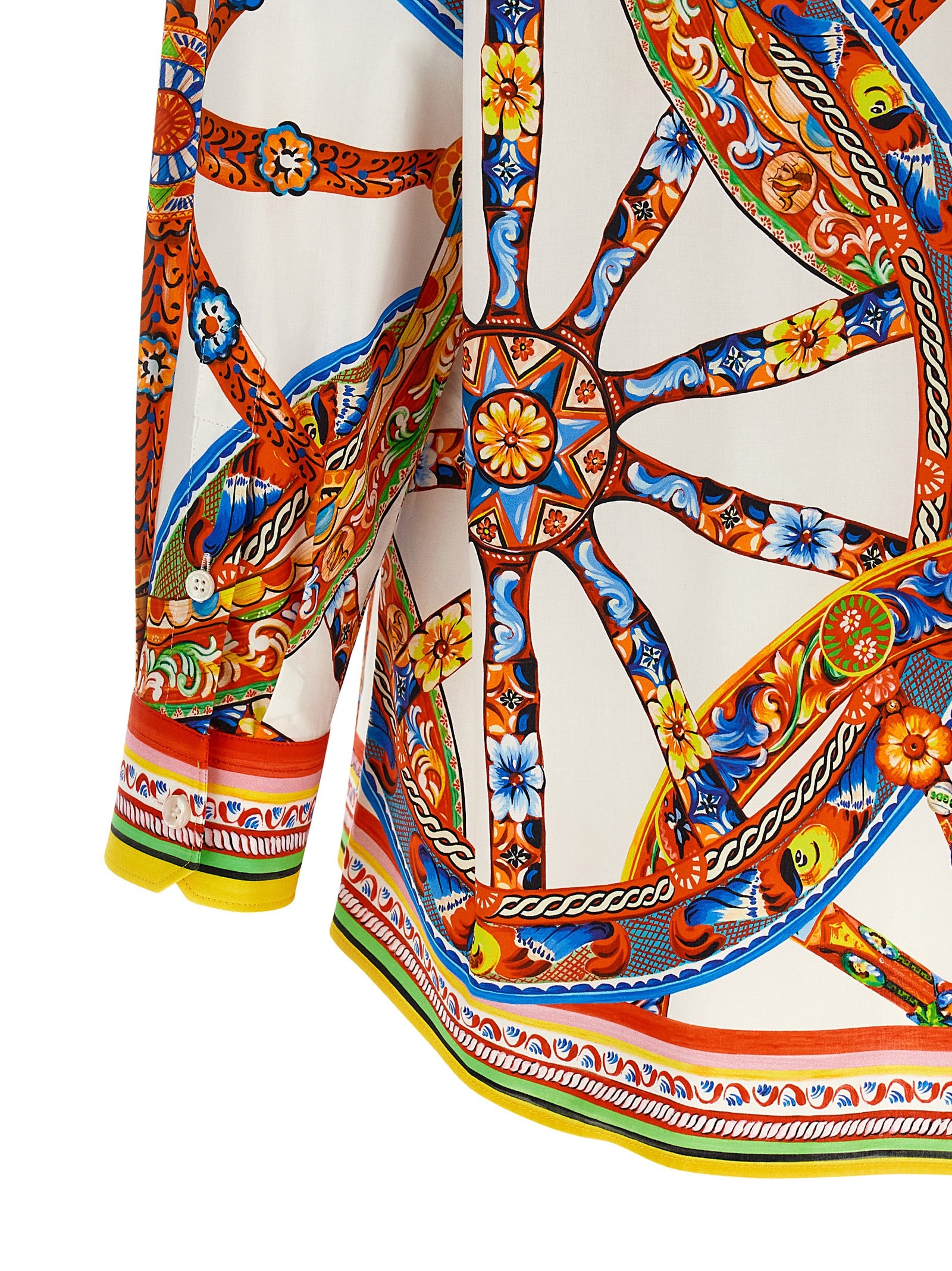 Chemisier en coton multicolore Dolce & Gabbana avec motifs colorés, manches longues et coupe élégante.