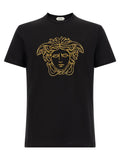 T-shirt en coton noir de la marque Versace, design élégant avec logo distinctif.