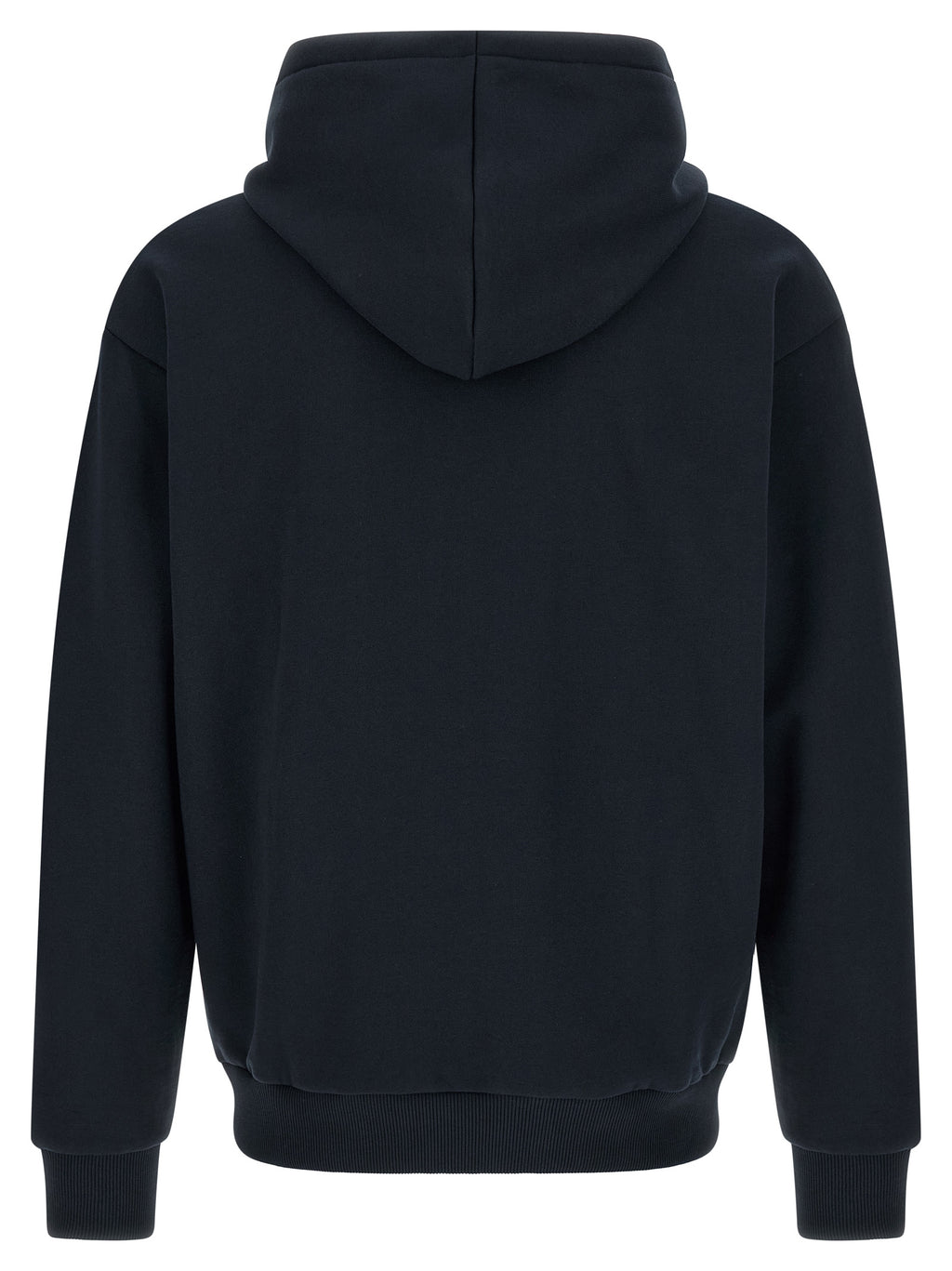Sweatshirt en coton bleu Lacoste avec logo crocodile, manches longues et col ras du cou, porté sur un mannequin.