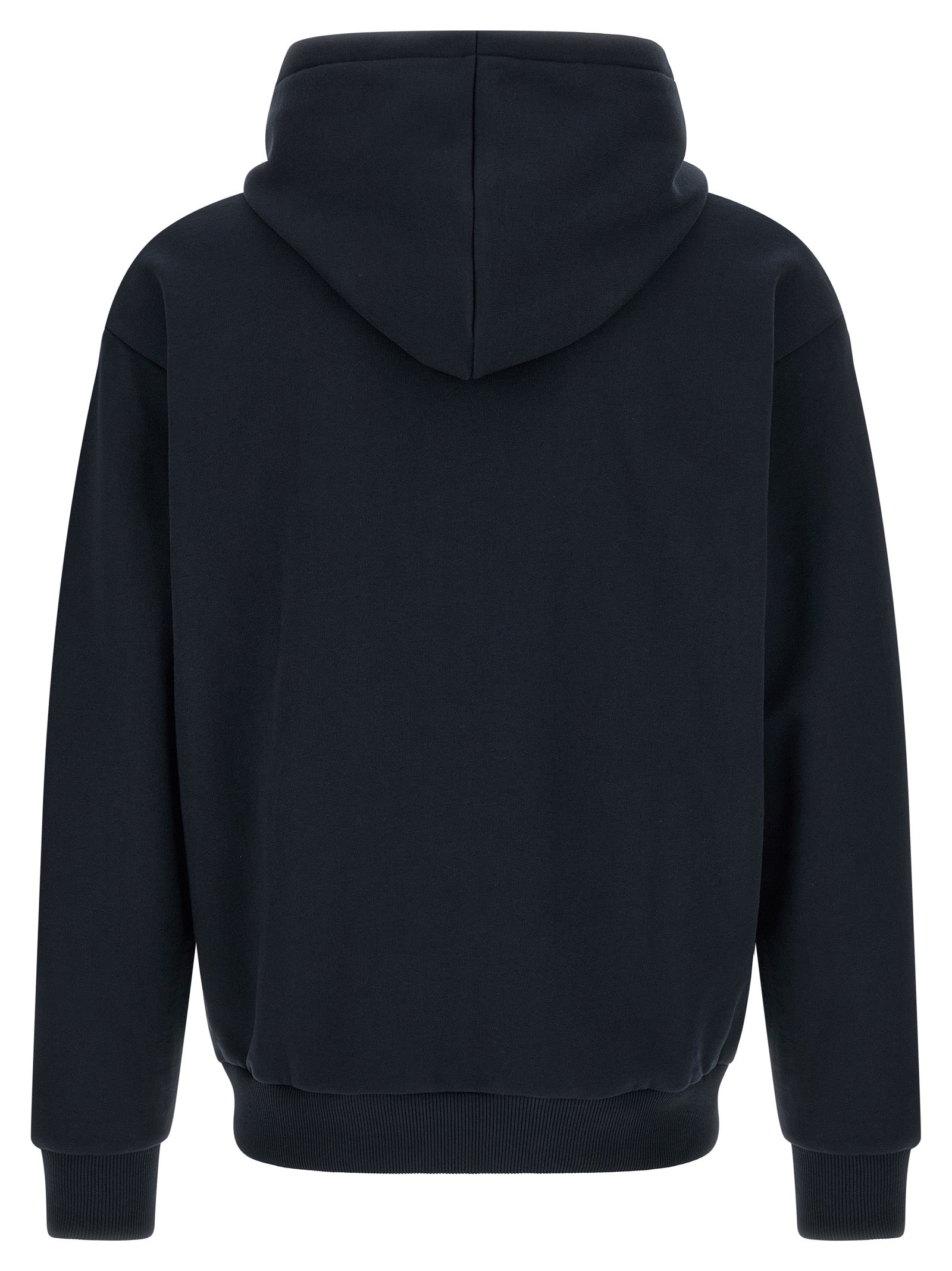 Sweatshirt en coton bleu Lacoste avec logo crocodile, manches longues et col ras du cou, porté sur un mannequin.