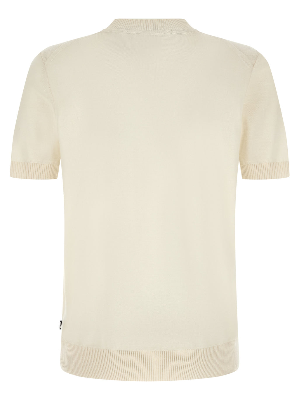 T-shirt blanc en laine vierge de la marque Hugo Boss, vue de face, avec col rond et design simple.